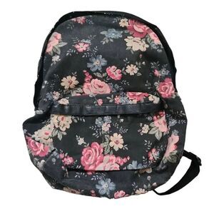 Black Poppy Vintage Black Pink Floral Backpack Faux Leather Details